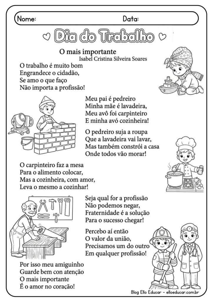 Atividades sobre o dia do trabalho 3° ano