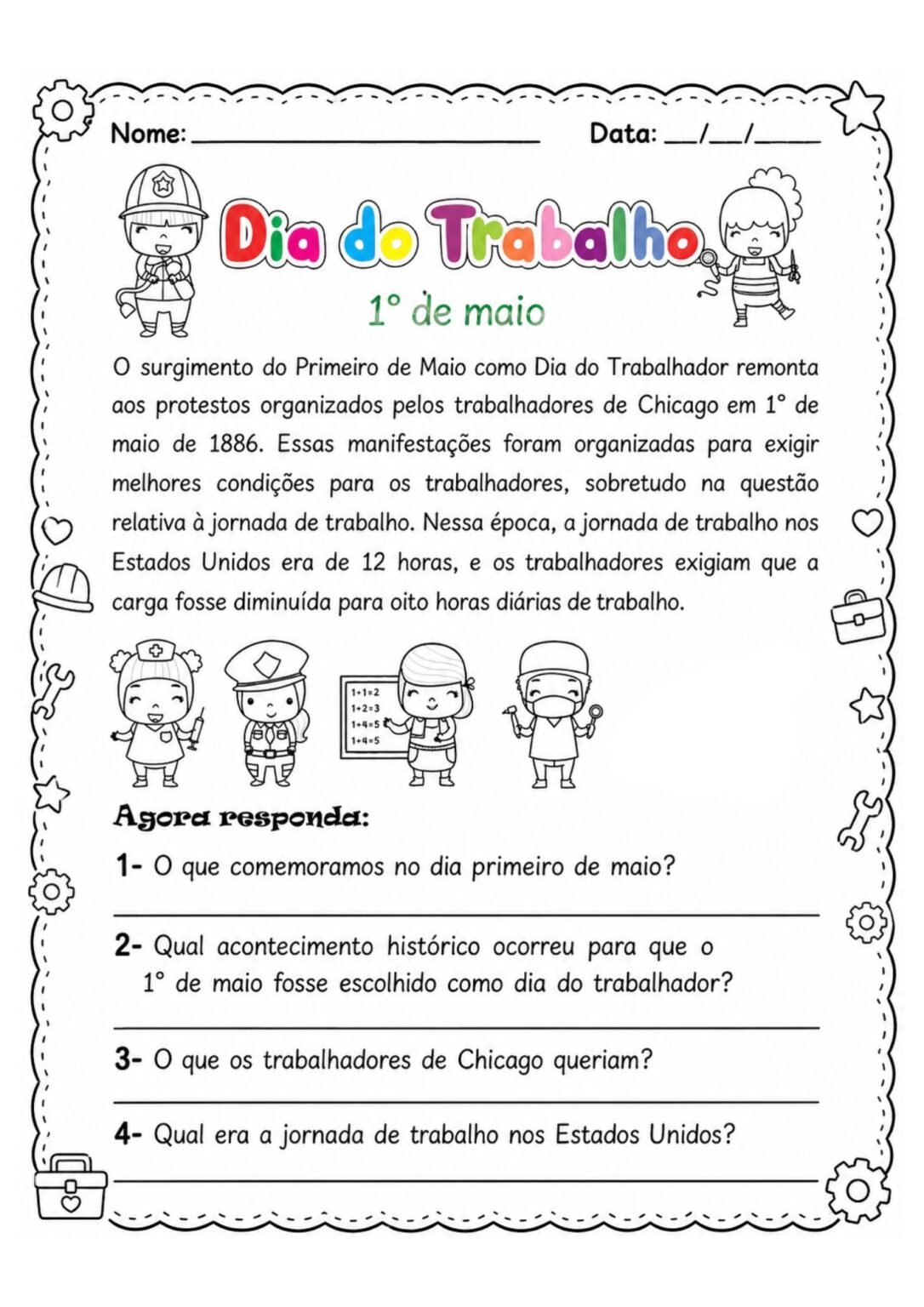 Atividades sobre Dia do Trabalho 3° ano prontas para imprimir e ...
