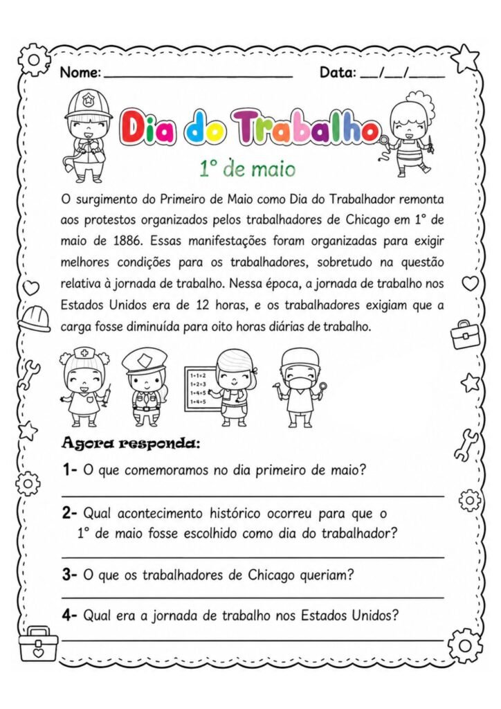 Atividades sobre o dia do trabalho 3° ano
