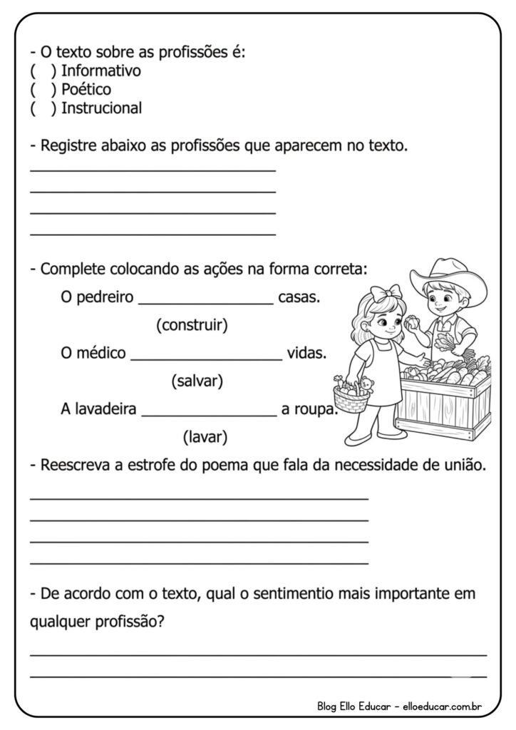 Atividades sobre o dia do trabalho 3° ano