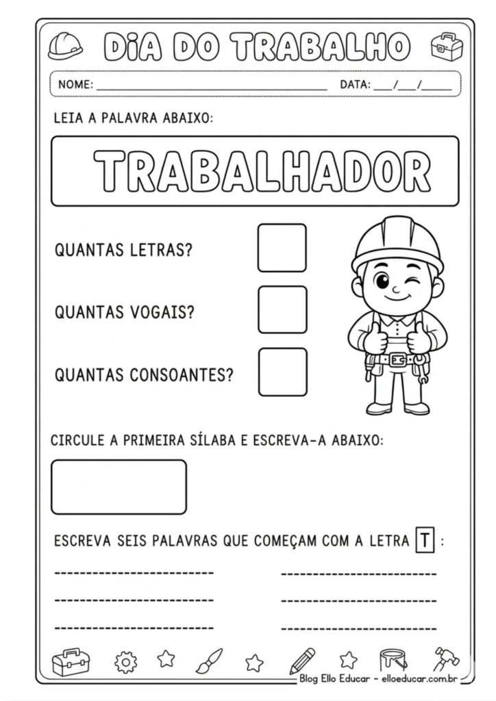 Atividades sobre o dia do trabalho para imprimir