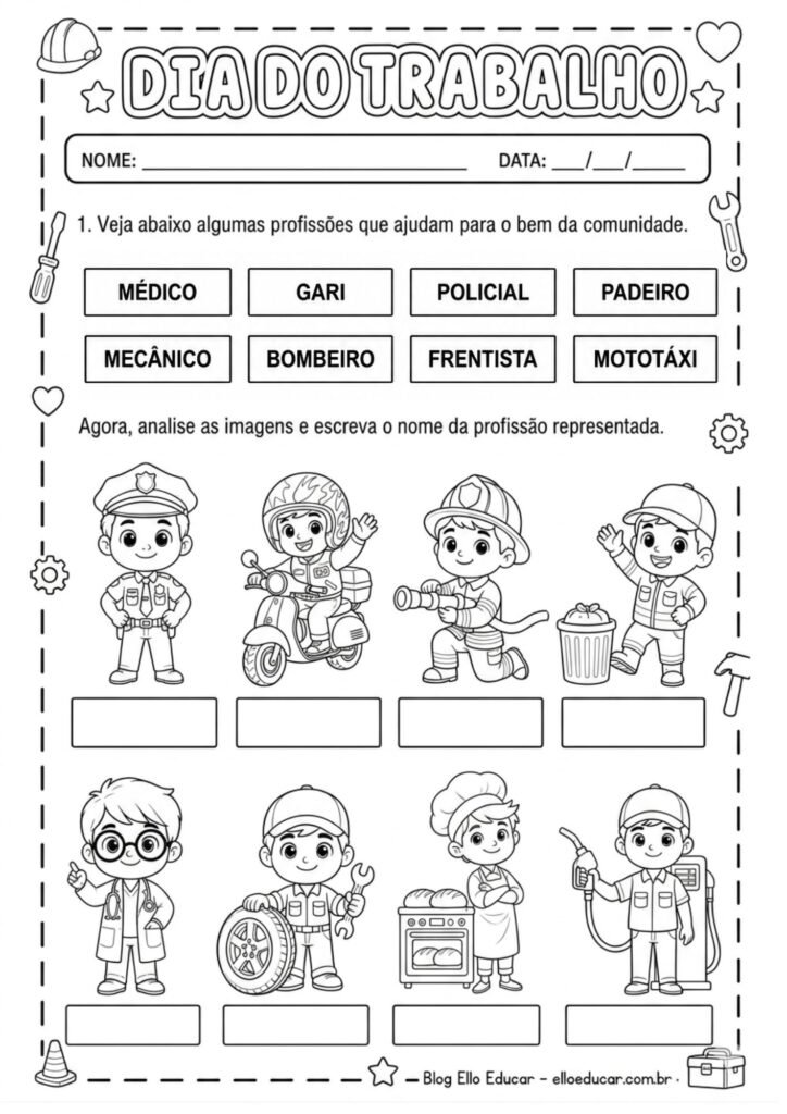 Atividades sobre o dia do trabalho para imprimir