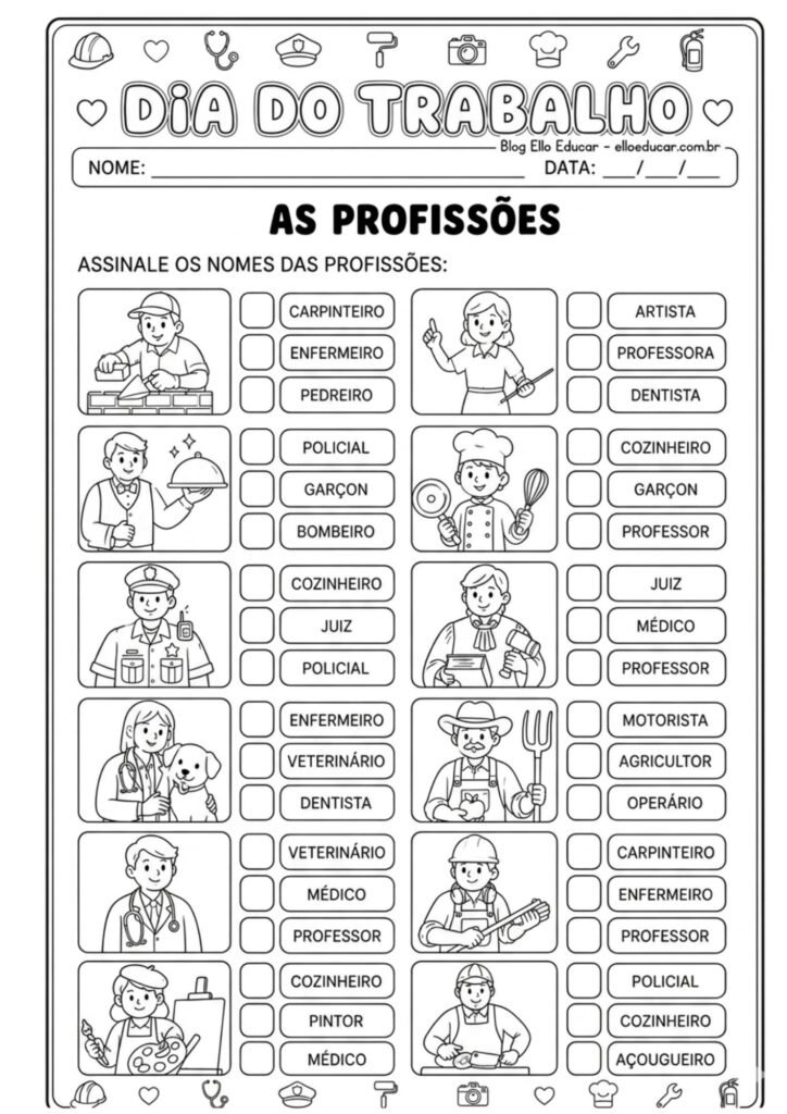 Atividades sobre o dia do trabalho para imprimir
