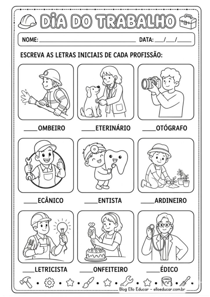 Atividades sobre o dia do trabalho para imprimir