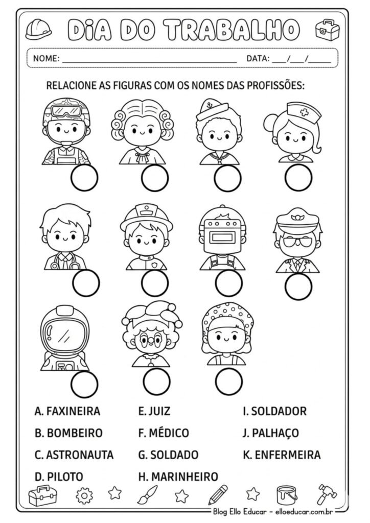 Atividades sobre o dia do trabalho para imprimir