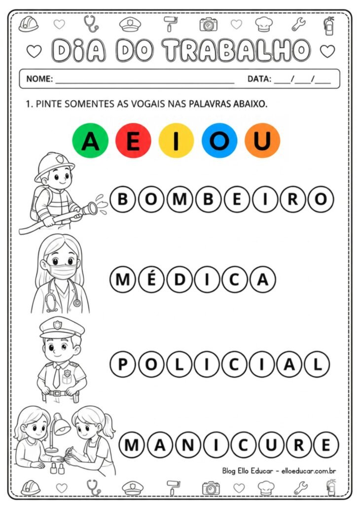Atividades sobre o dia do trabalho para imprimir