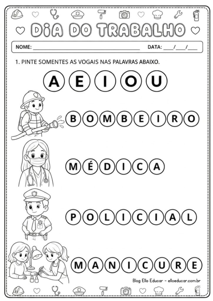Atividades sobre o dia do trabalho para imprimir