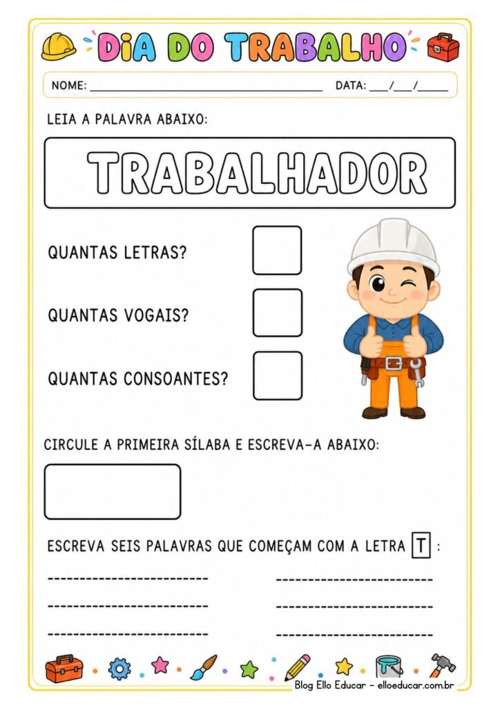 Atividades sobre o dia do trabalho para imprimir