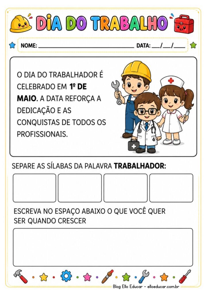 Atividades sobre o dia do trabalho para imprimir