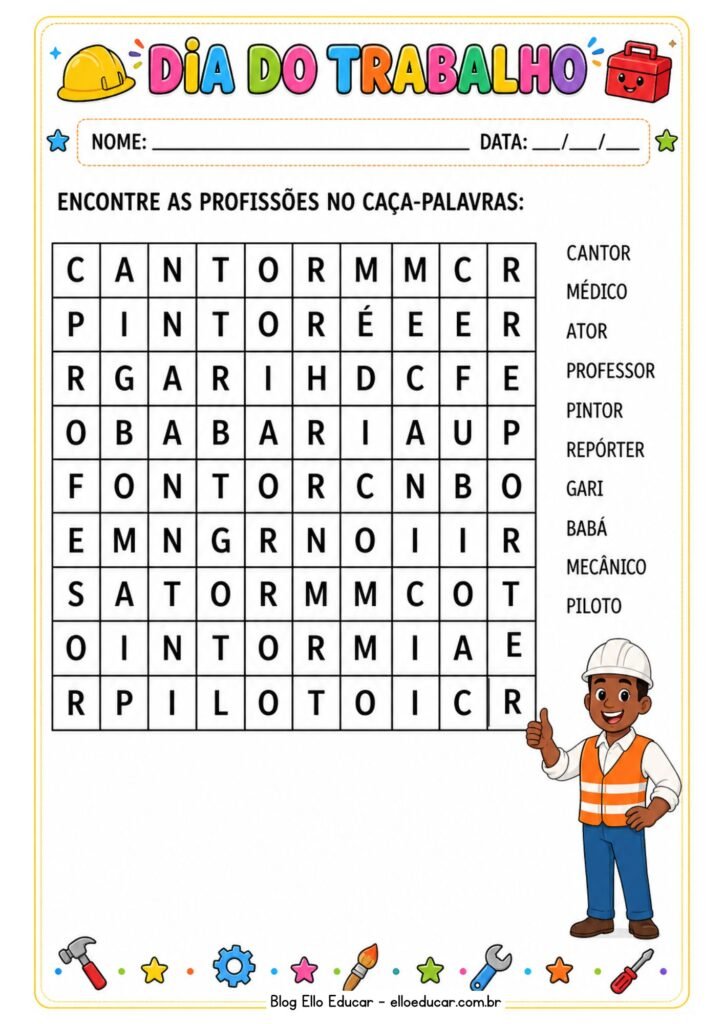 Atividades sobre o dia do trabalho para imprimir
