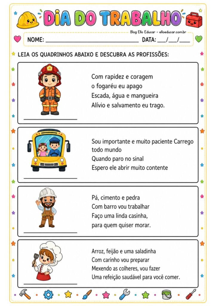 Atividades sobre o dia do trabalho para imprimir