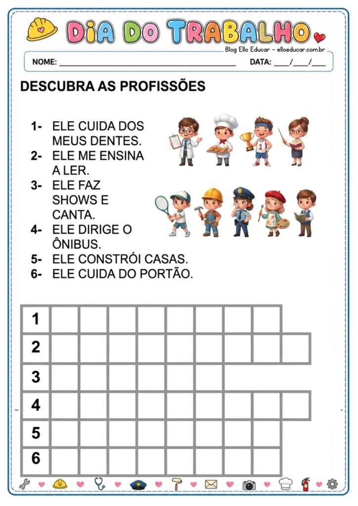 Atividades sobre o dia do trabalho para imprimir