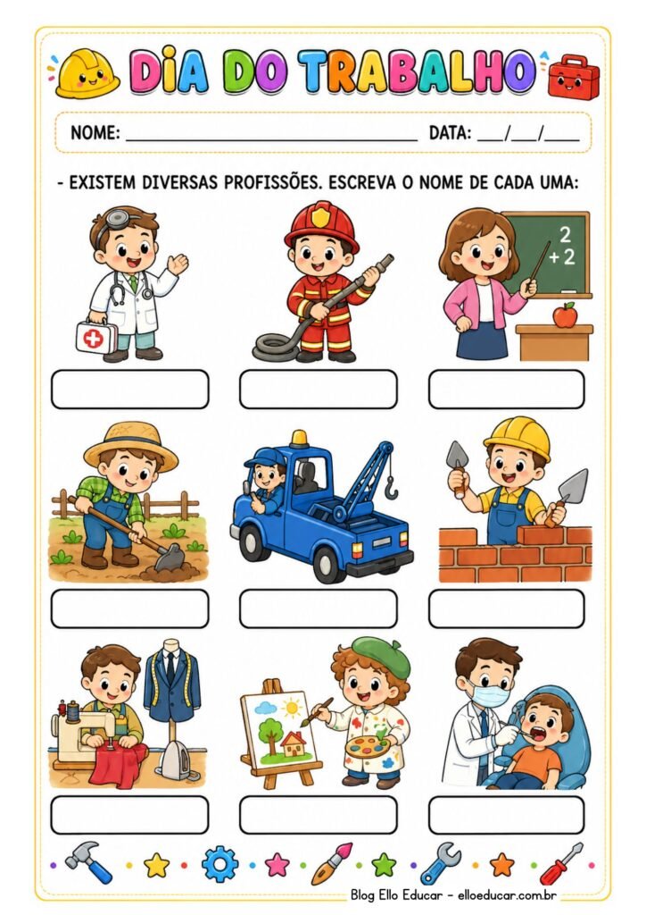 Atividades sobre o dia do trabalho para imprimir