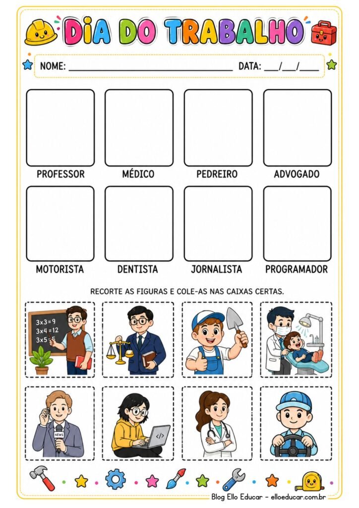 Atividades sobre o dia do trabalho para imprimir