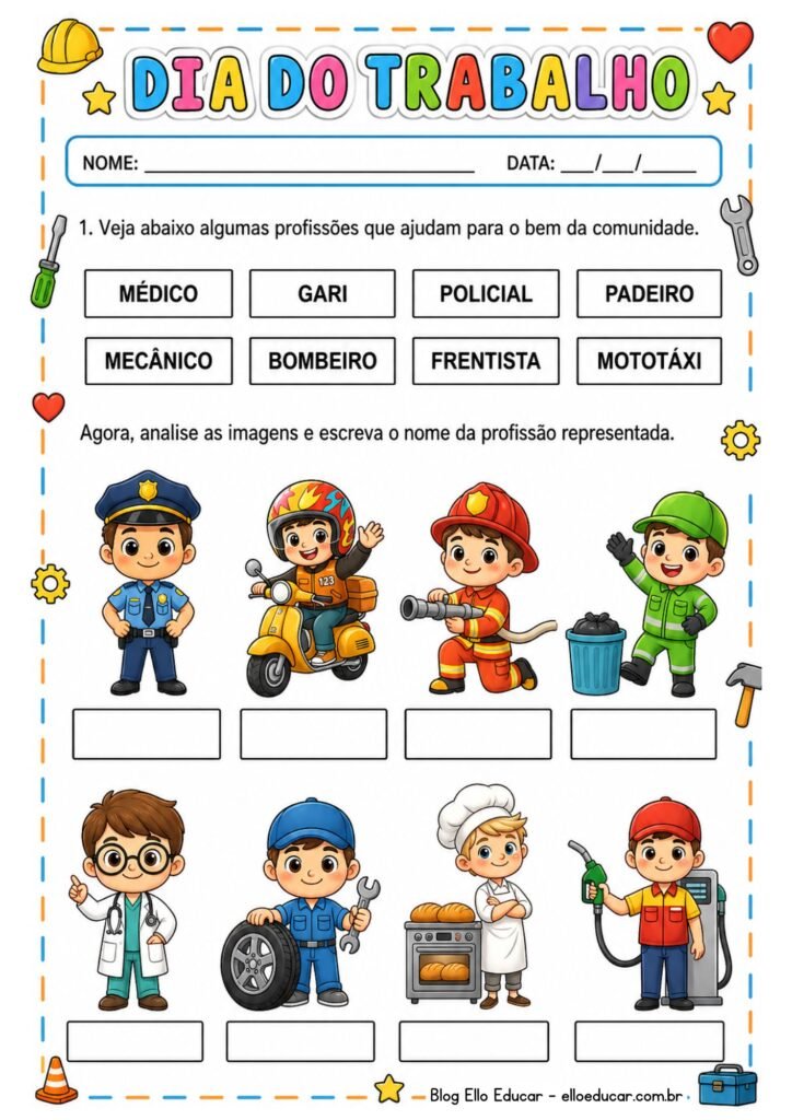 Atividades sobre o dia do trabalho para imprimir