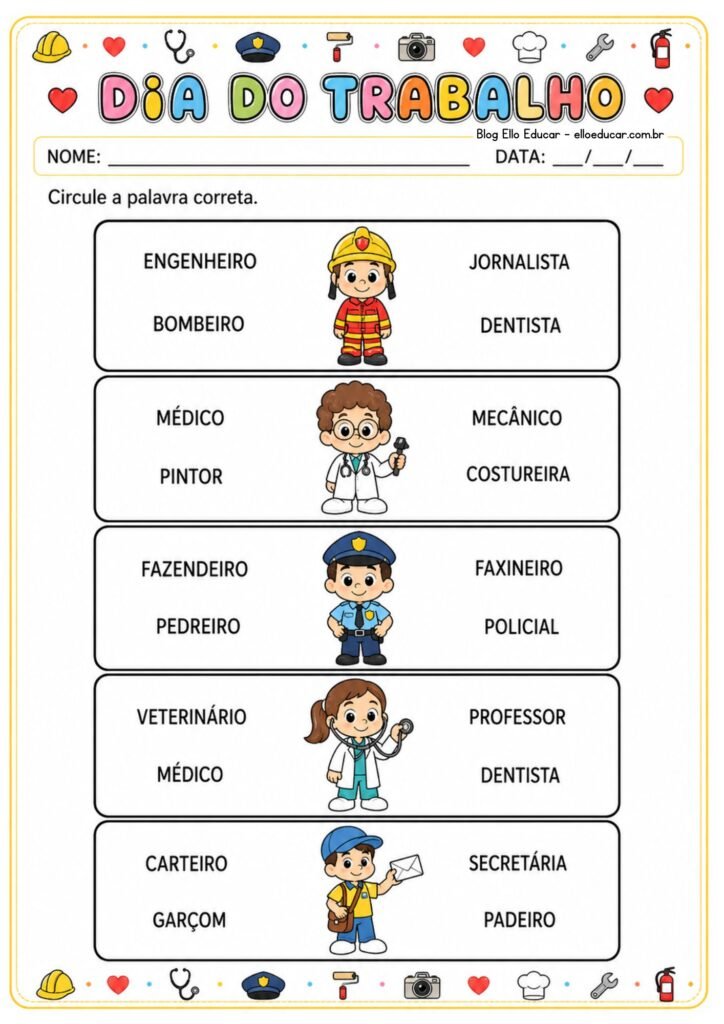 Atividades sobre o dia do trabalho para imprimir