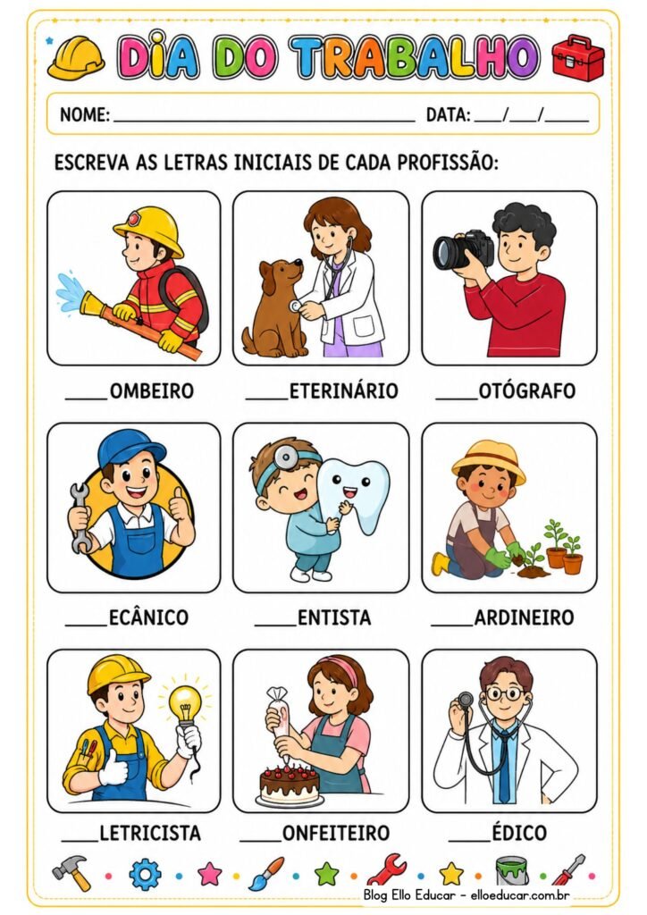 Atividades sobre o dia do trabalho para imprimir