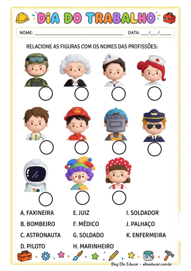 Atividades sobre o dia do trabalho para imprimir
