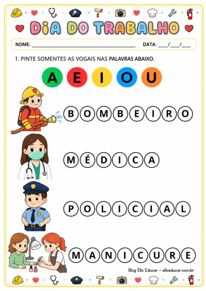 Atividades sobre o dia do trabalho para imprimir