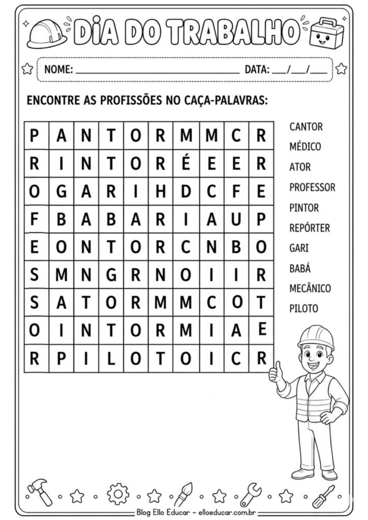 Atividades sobre Dia do Trabalho para imprimir