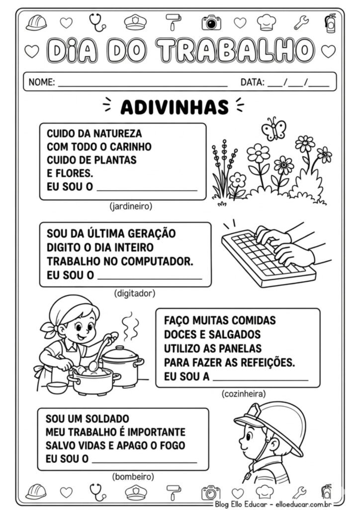 Atividades sobre o dia do trabalho para imprimir