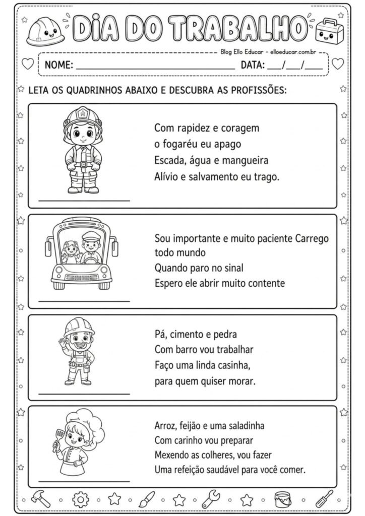 Atividades sobre o dia do trabalho para imprimir
