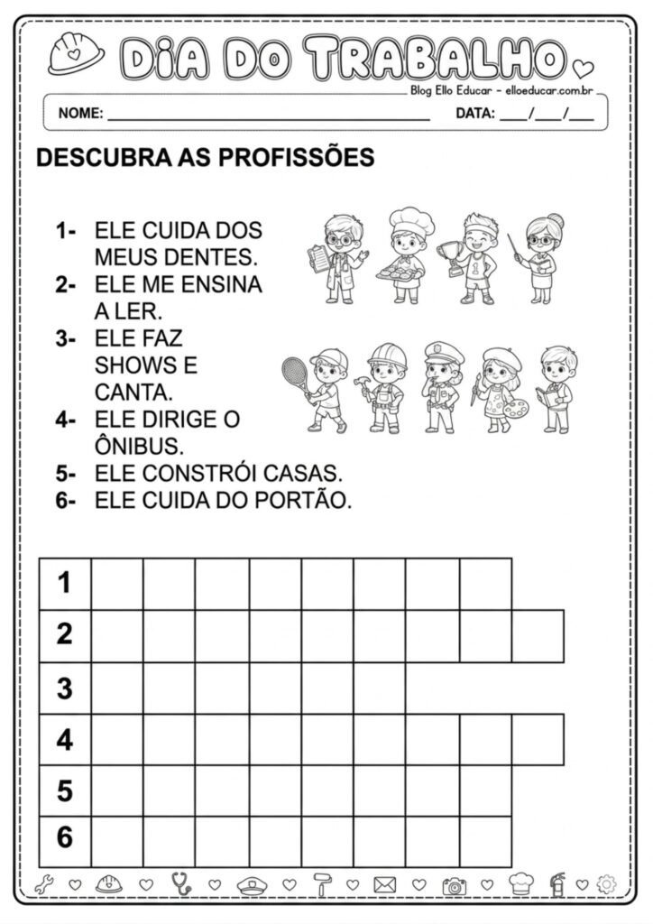 Atividades sobre o dia do trabalho para imprimir