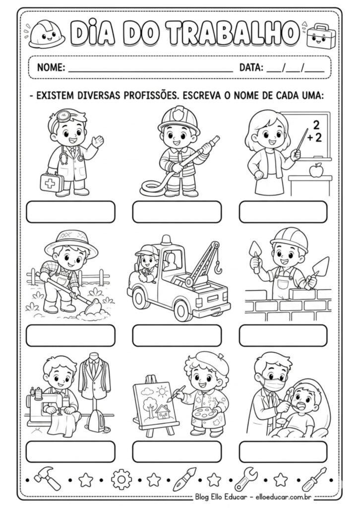 Atividades sobre o dia do trabalho para imprimir