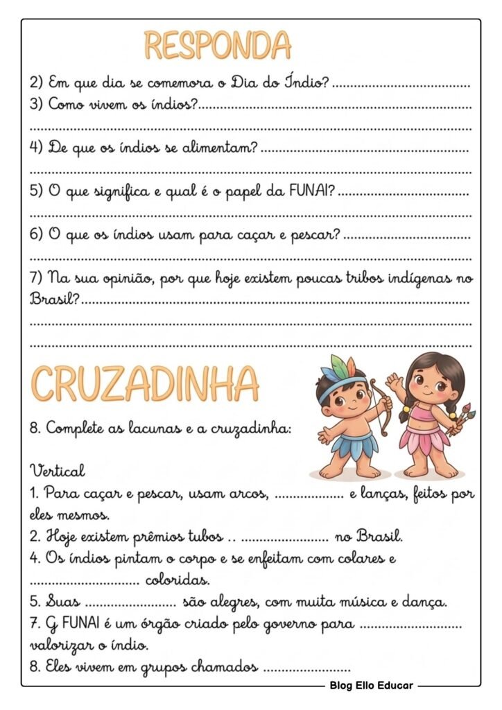 Atividades sobre o Dia dos Povos Indígenas 4° e 5° ano