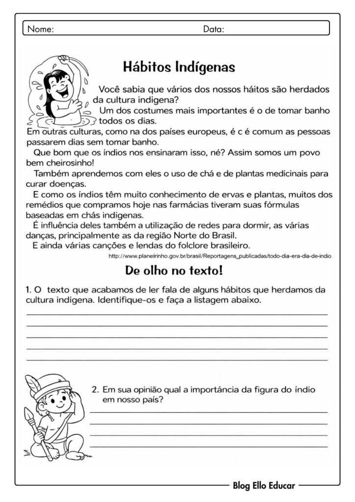 Atividades sobre povos Indígenas 2° ano