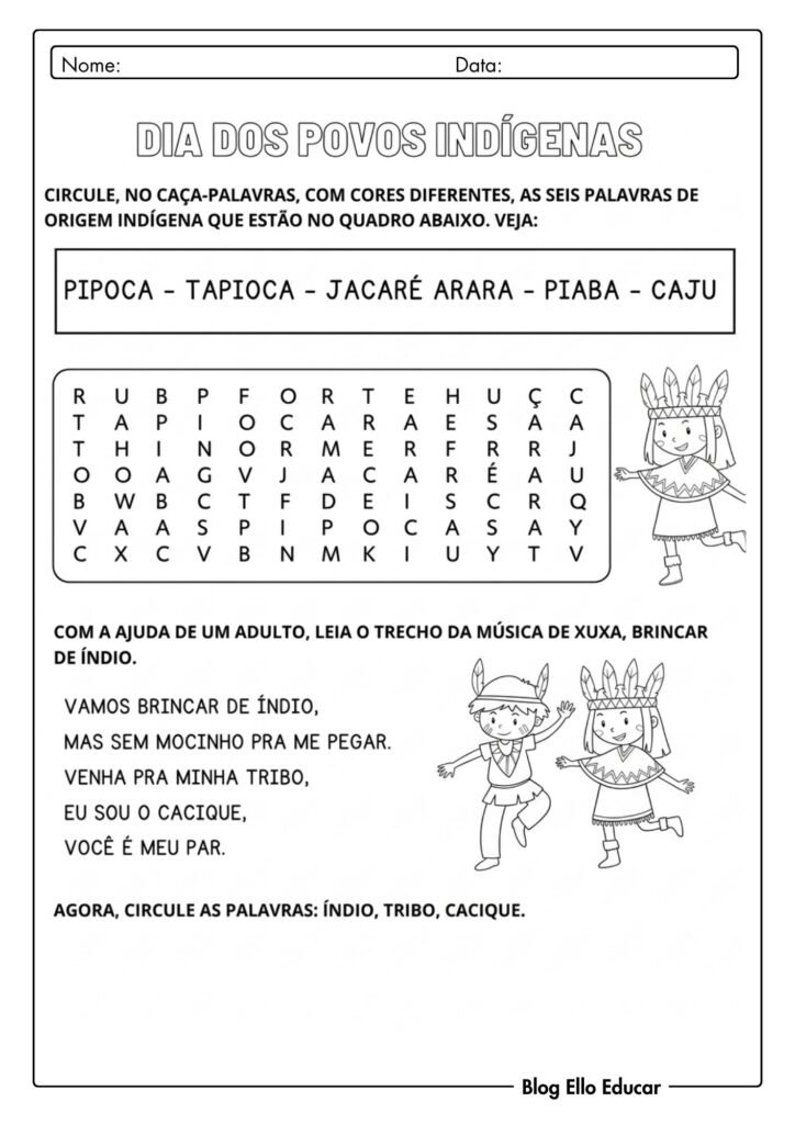 Atividades sobre povos Indígenas 2° ano