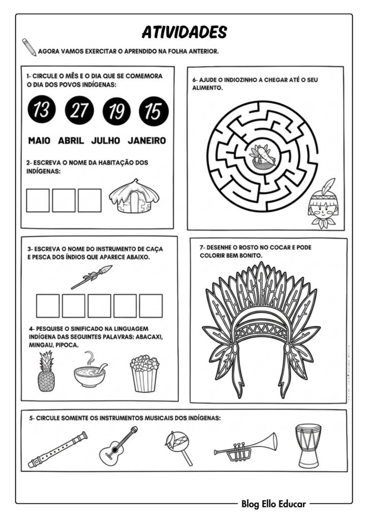 Atividades sobre povos Indígenas 3° ano