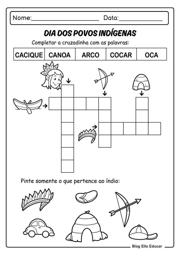 Atividades sobre povos indígenas 1° ano