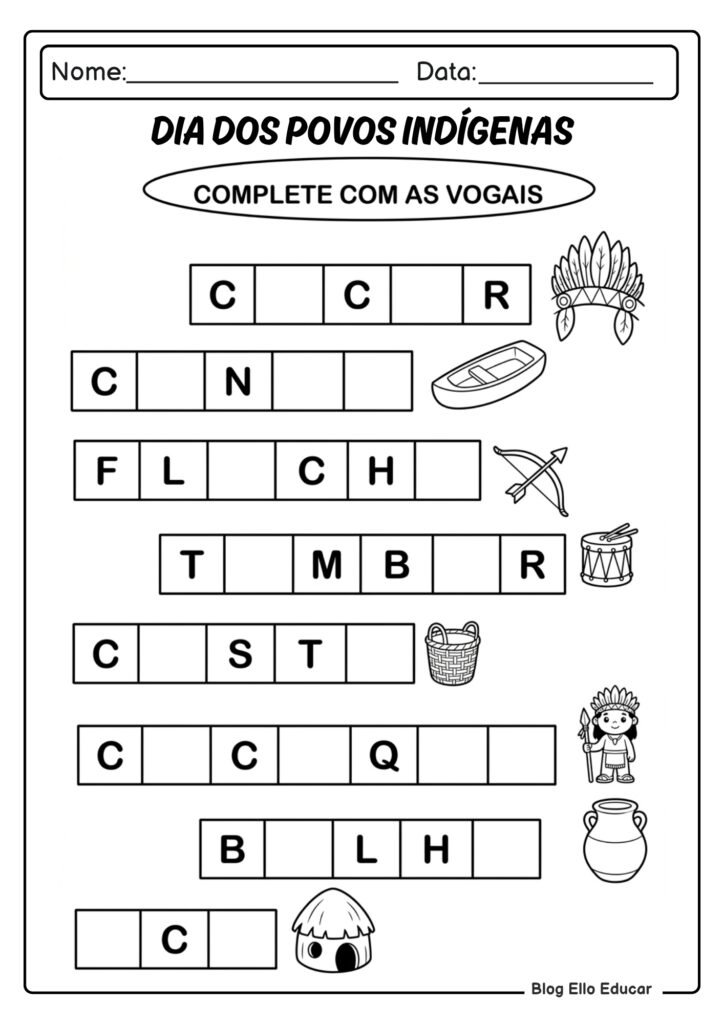 Atividades sobre povos indígenas 1° ano