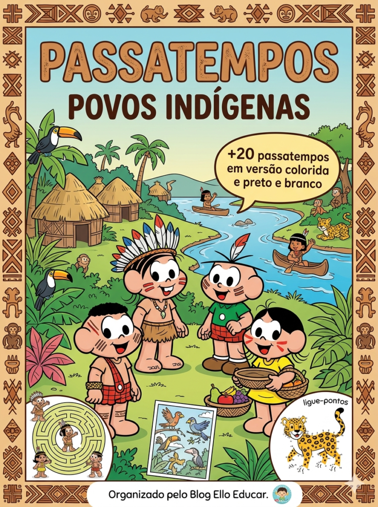 Passatempo Turma da Mônica povos Indígenas para imprimir
