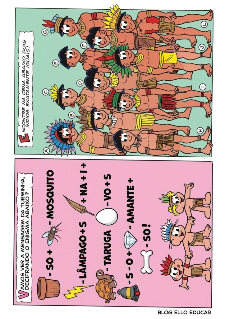 Passatempo Turma da Mônica povos Indígenas para 