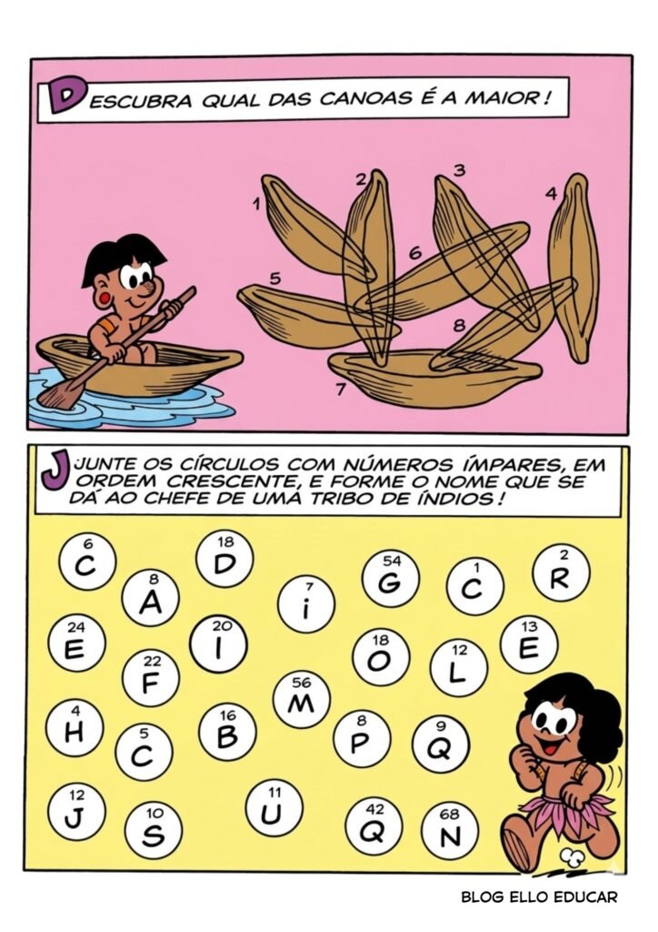 Passatempo Turma da Mônica povos Indígenas para imprimir