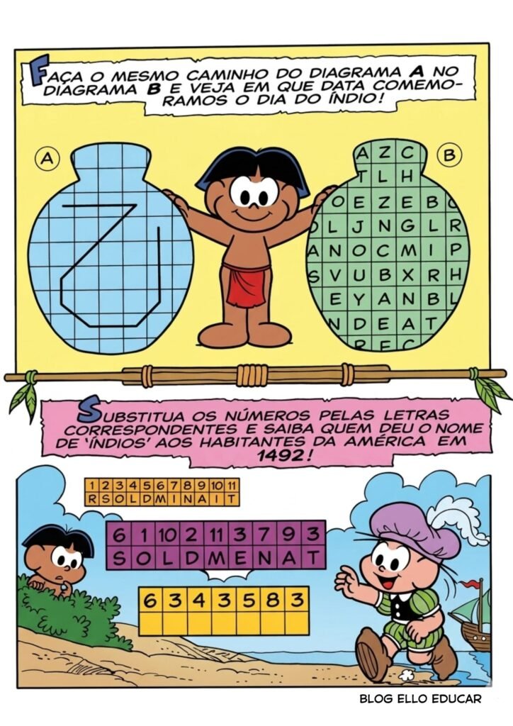 Passatempo Turma da Mônica povos Indígenas para imprimir