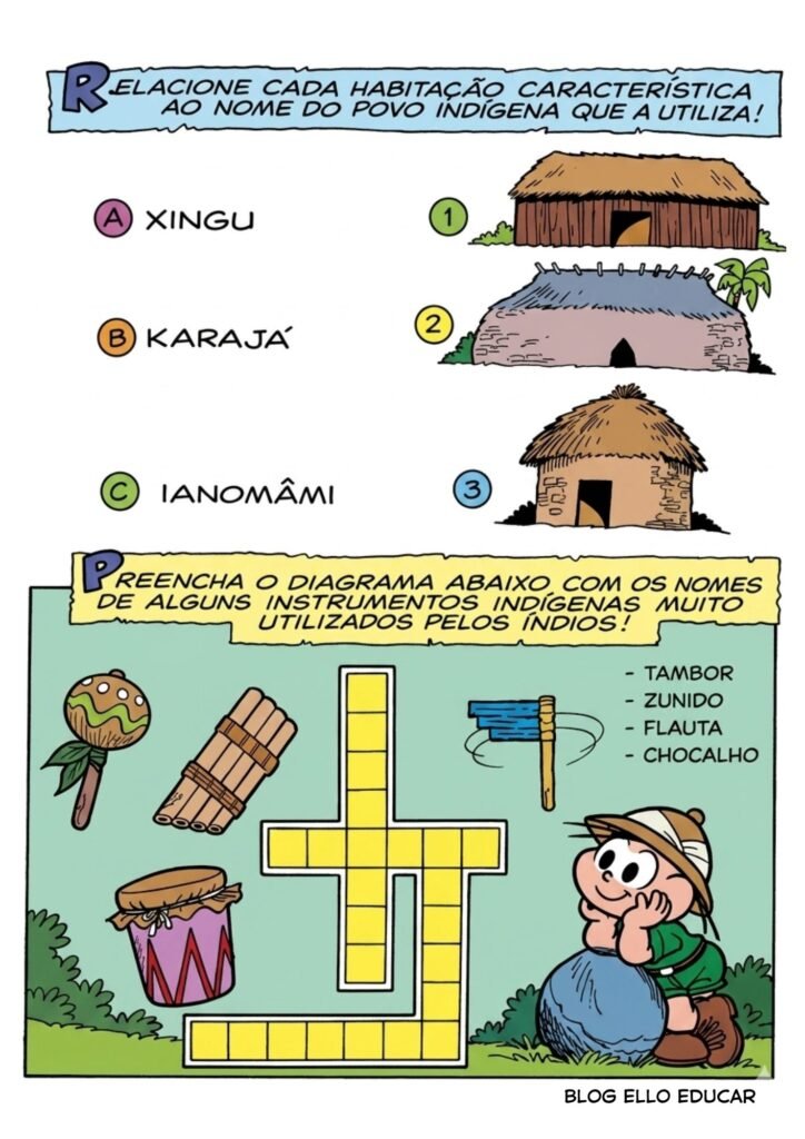 Passatempo Turma da Mônica povos Indígenas para imprimir