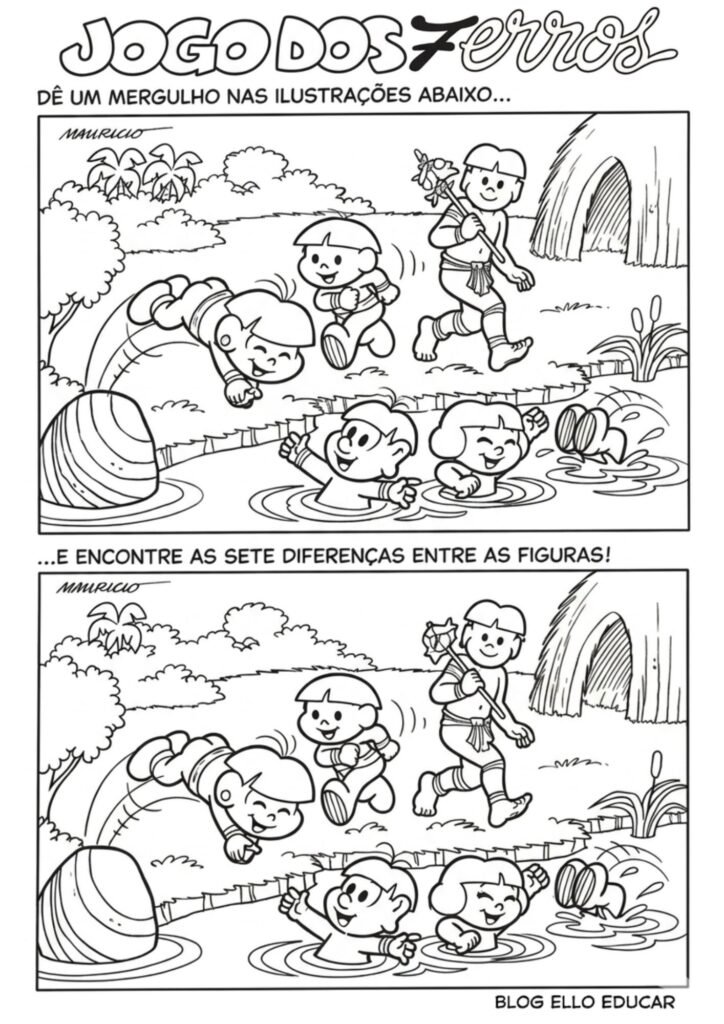 Passatempo Turma da Mônica povos Indígenas para imprimir