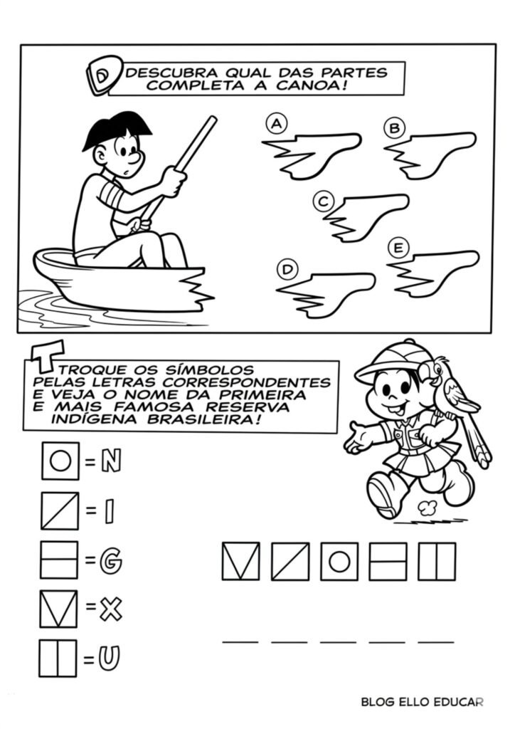 Passatempo Turma da Mônica povos Indígenas para imprimir