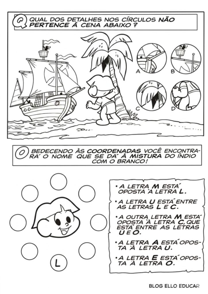 Passatempo Turma da Mônica povos Indígenas para imprimir