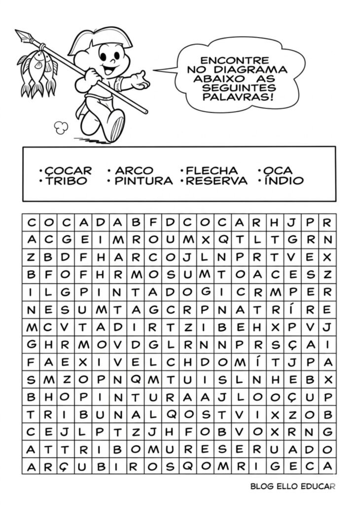 Passatempo Turma da Mônica povos Indígenas para imprimir