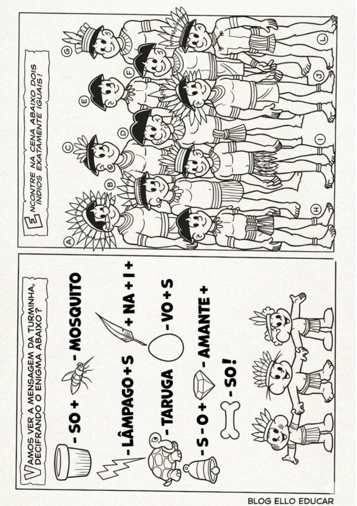 Passatempo Turma da Mônica povos Indígenas para imprimir