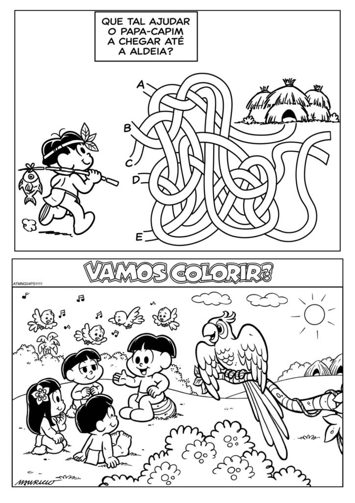 Passatempo Turma da Mônica povos Indígenas para imprimir