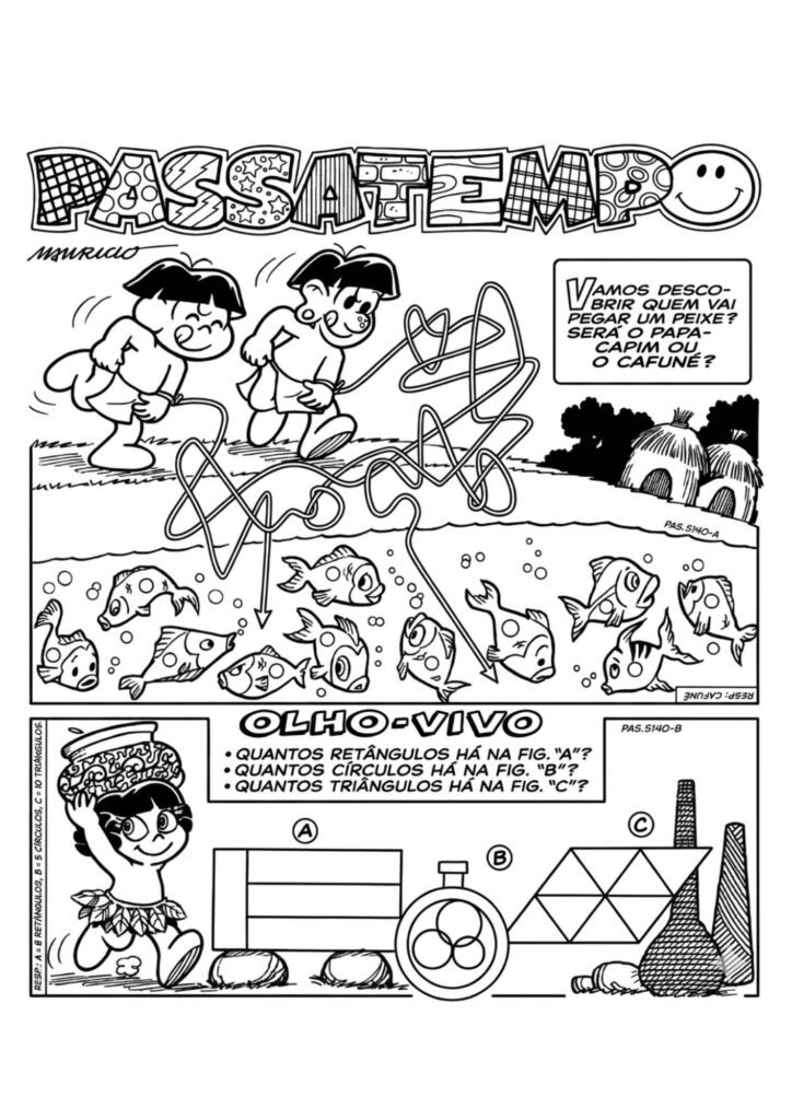 Passatempo Turma da Mônica povos Indígenas para imprimir