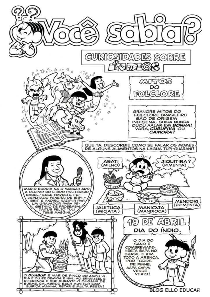 Passatempo Turma da Mônica povos Indígenas para imprimir