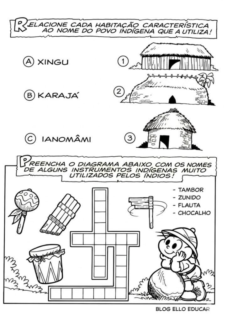 Passatempo Turma da Mônica povos Indígenas para imprimir