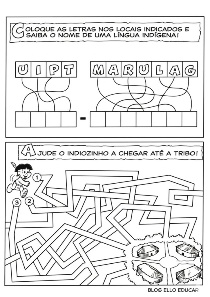 Passatempo Turma da Mônica povos Indígenas para imprimir
