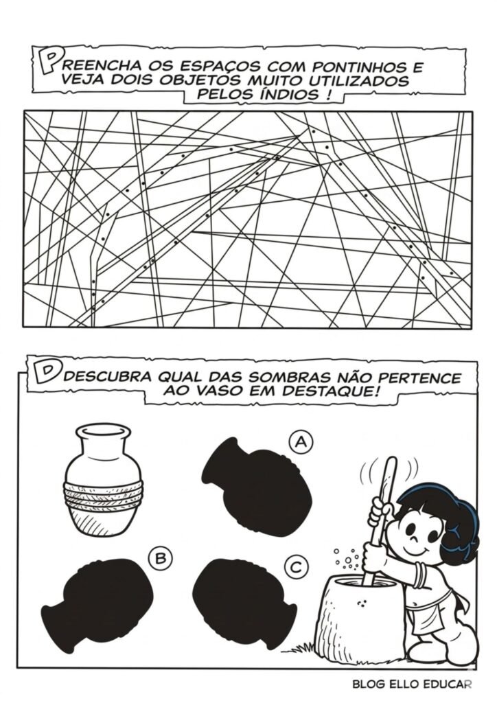 Passatempo Turma da Mônica povos Indígenas para imprimir